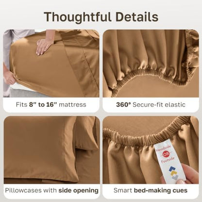 California Design Den 600 Thread Count Full Size Sheet Sets, Honey Caramel