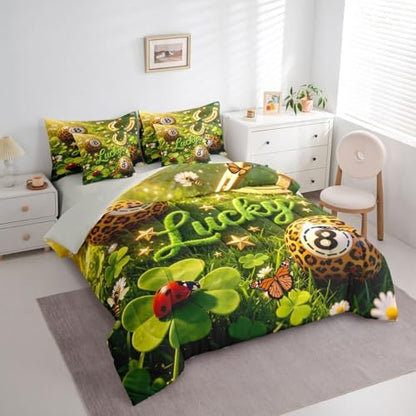 Y2K Lucky 8 Ball 7 Piece Comforter Set Twin Girly Fashion Leopard Bedding Set For Girls Room Decor,Preppy Cheetah Print Bed In A Bag With Sheets For Kids Teen Adults,Trendy Aesthetic Y2K Style Bed Set