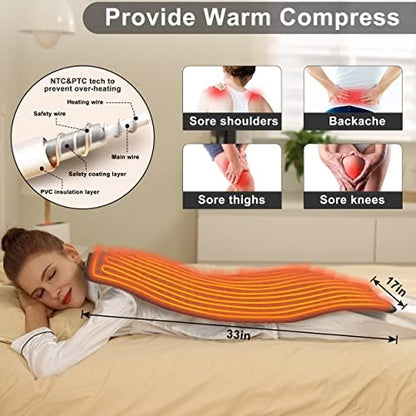 Heating Pad Electric Heat Pad, Hot Heated Pad,Multiple Temp and Timer Settings,Suitable for Shoulders, Neck, arms, Abdomen, Back, Legs, etc. (Gray Green, 33"X17")