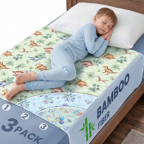 Potty Training Pee Pads for Kids & Toddlers Viscose from Bamboo 3 Pack, 100% Waterproof Absorbent Non-Slip Bed Wetting Pad for Twin Beds, Reusable Washable Sheet & Mattress Protector, 36x36
