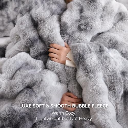Smoofy Fluffy Faux Rabbit Fur Bubble Comforter Full Size - Tie Dye Grey