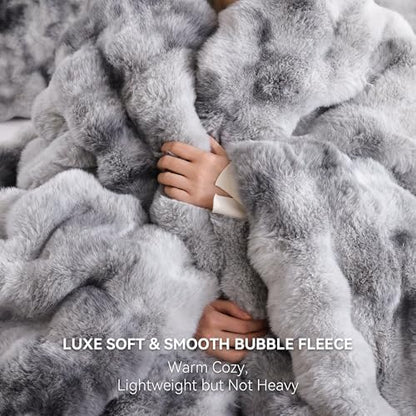 Smoofy Fluffy Faux Rabbit Fur Bubble Comforter Full Size - Tie Dye Grey