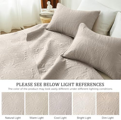 akkialla Taupe Twin Quilt Set, Ultrasonic Lightweight Bedspread Coverlet for Modern Minimalist Bedroom, Soft Microfiber Coin Pattern Bedding, 2-Piece (1 Quilt, 1 Pillow Sham)