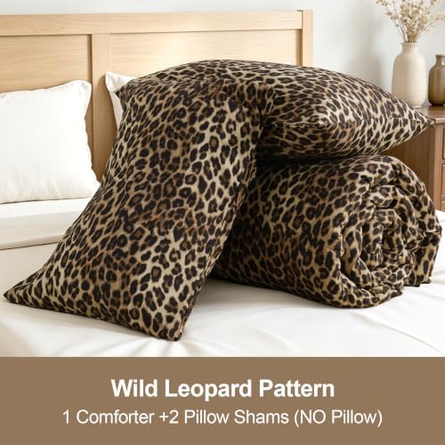 Full Comforter Set, Soft Brown Leopard Cheetah Bedding, 3 Pieces