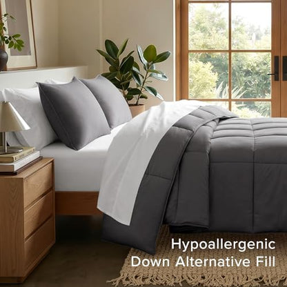 Bare Home Comforter Set (Oversized King, Forged Iron Grey)