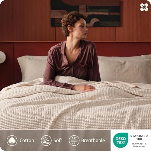 Bedsure PureWoven Cotton Waffle Weave Duvet Cover, Beige, Duvet Cover Only