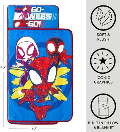 Super Soft Plush Toddler Quilted Nap Mat with Built in Blanket and Pillow
