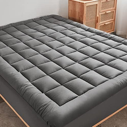 Mattress Pad Cover with Stretches to 18” Deep Pocket Fits Up to 8”-21” Cooling Bed Topper,Soft and Breathable Mattress Protector Cover (Gray, Queen)