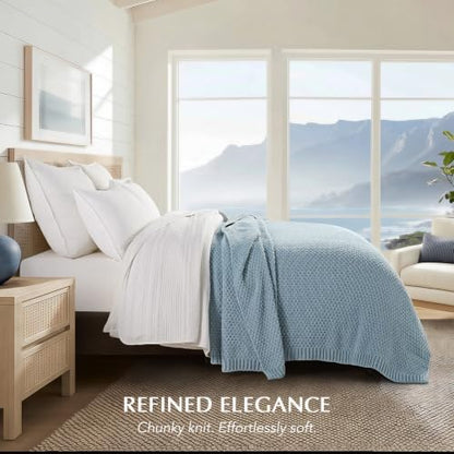 EVERGRACEHOME Chunky Chenille Knit Throw Blanket, 108x92, Chambray Blue