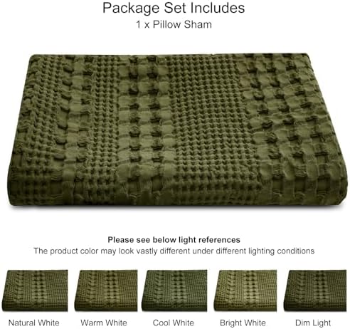 PHF 100% Cotton Waffle Body Pillowcase with Zipper, 1 Pack 20" x 54" Soft Skin-Friendly Pillow Sham, No Filling, Aesthetic Woven and Breathable Waffle Weave Body Pillow Cover for Bed, Capulet Olive