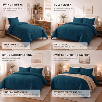 CozyLux King Comforter Set, 3 Pieces Down Alternative Bedding, Lyons Blue