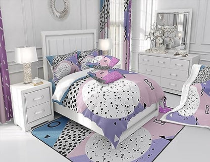 Manfei Memphis Comforter Set King Size, Abstract Geometric Retro Bedding Set 3pcs for Kids Girls Room Decor, 80s or 90s Fashion Style Quilt Set Soft Polyester Duvet Set with 2 Pillowcases