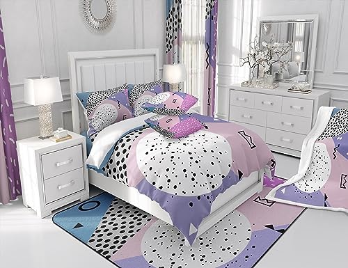 Manfei Memphis Comforter Set Twin Size, Abstract Geometric Retro Bedding Set 2pcs for Kids Girls Room Decor, 80s or 90s Fashion Style Quilt Set Soft Polyester Duvet Set with 1 Pillowcase