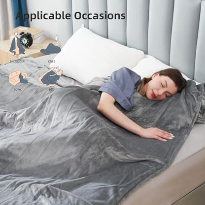 Eydna Electric Heated Blanket Queen Size 84"x90", Soft Plush Microplush for Bed, Dual Controllers & Dual Heating Zones, 1-10 Hours Auto Off & 9 Heating Levels, Machine Washable, Gifts for Womens-Gray