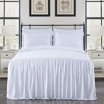 Chezmoi Collection Sinclair 2-Piece Ruffle Skirt Bedspread Set - French Country Chic Farmhouse - Twin, White