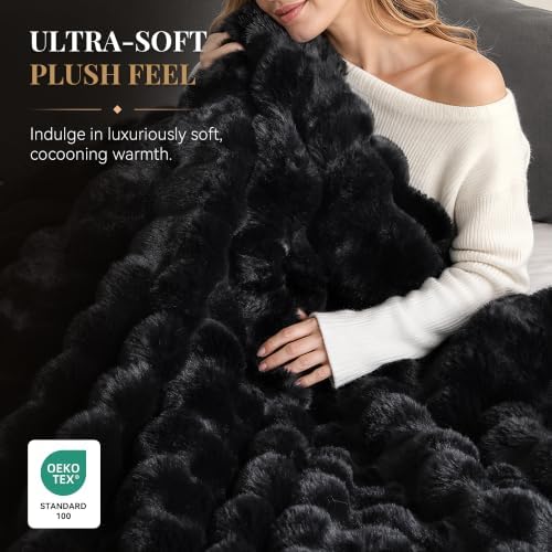 Smoofy Fluffy Faux Rabbit Fur Bubble Comforter Full Size - Black