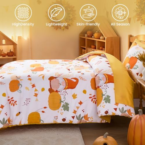 Thanksgiving Comforter Set Twin Size,Pumpkin Comforters for Kids Teen