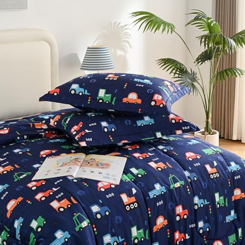 Yibeizi Car Kids Comforter Set for Boys Twin Navy Blue Bedding