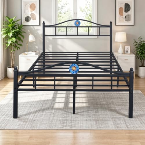 Full Size Bed Frame with Headboard Footboard, Victorian Metal Platform Beds