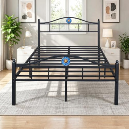 Full Size Bed Frame with Headboard Footboard, Victorian Metal Platform Beds