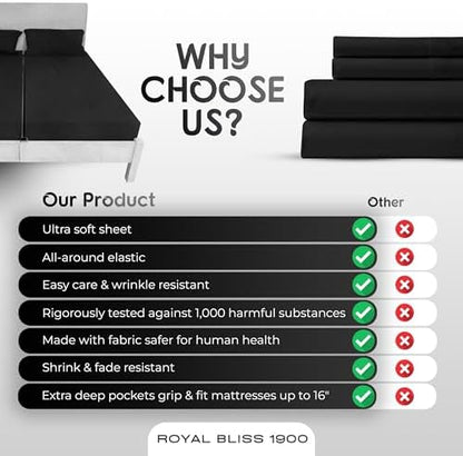 Split King Sheets Set with 2 Twin XL Fitted Sheet - 5 Piece Bedding - Wrinkle Free, Fade Resistant, Double Brushed Microfiber - Deep Pockets/Easy Fit (Black)
