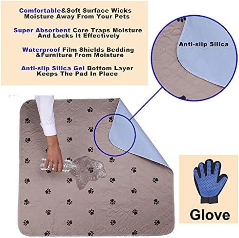 SincoPet Washable Dog Pee Pads with Puppy Grooming Gloves,Puppy Pads,Reusable Pet Training Pads,Large ,Waterproof Pet Pads for Dog Bed Mat,Super Absorbing Whelping Pads,24x36 Inch (Pack of 4)