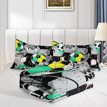 Soccer Bedding Comforter Set Queen Size with 2 Pillowcases.