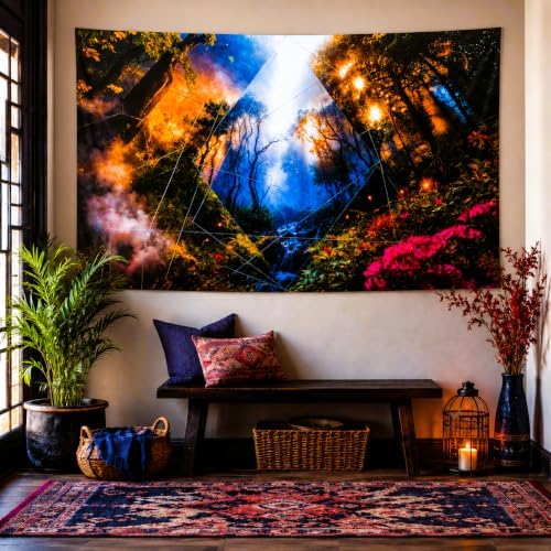 Delur Forest Tapestry Tree of Life Misty Tropical Rainforest Tapestry Wall Hanging Mystical Colorful Spiritual Psychedelic Nature Landscape Headboard for Bedroom Living Room Home Decor (51.2" x 59.1")