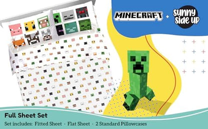 Sunny Side Up Minecraft Creeper & Animals Full Sheet Set - 4 Piece Kids Bedding Set Includes Pillow Cover - Super Soft Microfiber Sheets