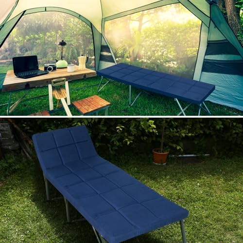 Cot Mattress Topper (Improved Thickness), Foam Quilted Pads for Camping, Soft Comfortable Sleeping Cot Mattress Pad Only, Camping Pad 75"x30" for Camp Cot/Rv Bunk/Narrow Twin Beds, Navy