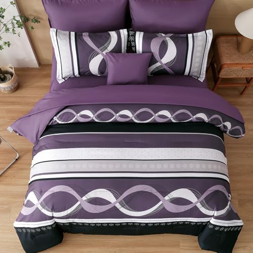 Anibedding Purple King Size Comforter Set,8 Pieces Boho Bed in a Bag