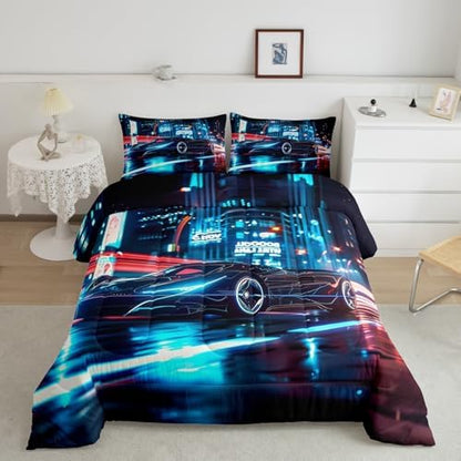 Feelyou City Racing Car Bedding Set Queen Size for Kids Teens