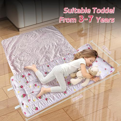 Toddler Nap Mat with Removable Pillow & Blanket Roll Up Storage Kids Sleeping Bag Soft and Comfortable Toddler Sleeping Bags for Travel Camping Daycare Preschool
