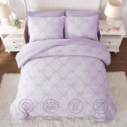 Full Size Comforter Sets with Sheets for Girls-7 Pieces Bow Bed in A Bag