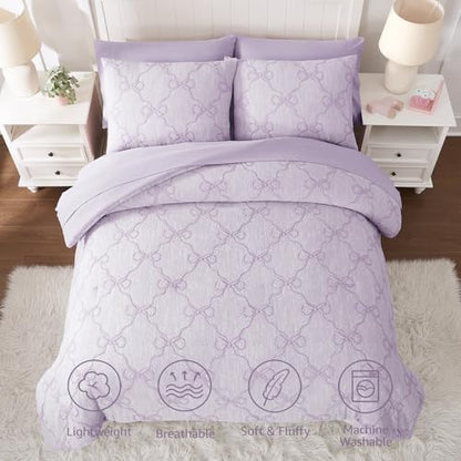 Full Size Comforter Sets with Sheets for Girls-7 Pieces Bow Bed in A Bag