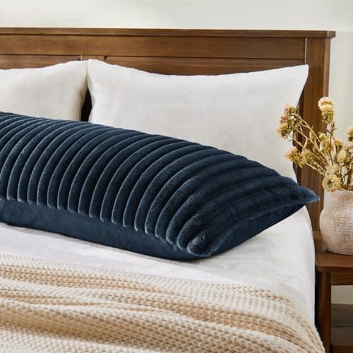 BEDELITE Fluffy Striped Body Pillow Cover with Zipper, Navy Blue, 20x54