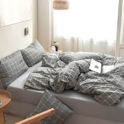 NSNLGSGC Queen Duvet Cover Set, Gray Grid