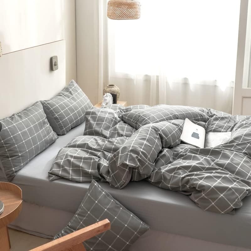 NSNLGSGC King Duvet Cover Set, Gray Grid