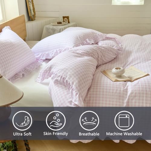 NSNLGSGC Pink Gingham Ruffle Twin Duvet Cover
