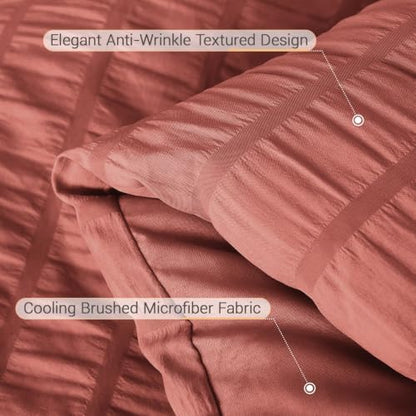 MUXHOMO 7 Pieces King Comforter Set, Seersucker Bed in a Bag King Size, All Season Luxury Bedding Set with Comforter, Flat Sheet, Fitted Sheet, Pillowcases & Shams, Coral