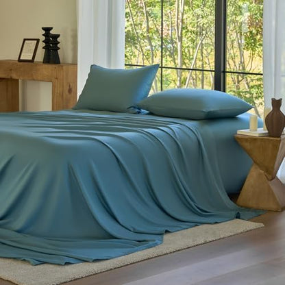 Sijo AiryWeight Tencel Sheet Set, 100% Lyocell Derived from Eucalyptus, Buttery Soft, Architectural Digest Best Cooling Sheets Winner - 2pc - 1 Pillowcase 1 Fitted (Teal, Twin)