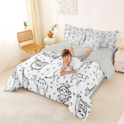 Erosebridal Cartoon Animals Queen Comforter Set 7 Piece