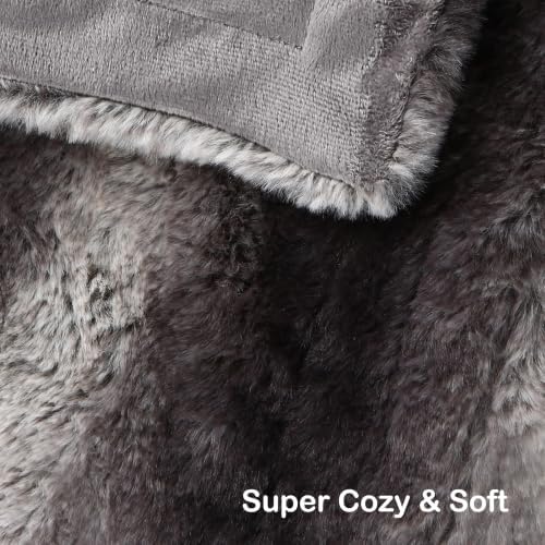 Eydna Electric Heated Blanket Throw Size 50"x60", Fast Heating Throw, Plush Faux Fur for Sofa & Office,4 Heating Levels & 4 Hours Auto Off, Machine Washable, Gifts for Womens-Gray White