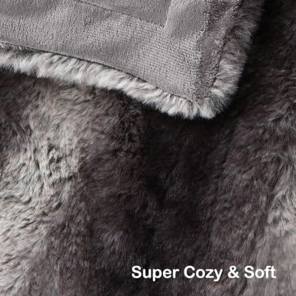 Eydna Electric Heated Blanket Throw Size 50"x60", Fast Heating Throw, Plush Faux Fur for Sofa & Office,4 Heating Levels & 4 Hours Auto Off, Machine Washable, Gifts for Womens-Gray White