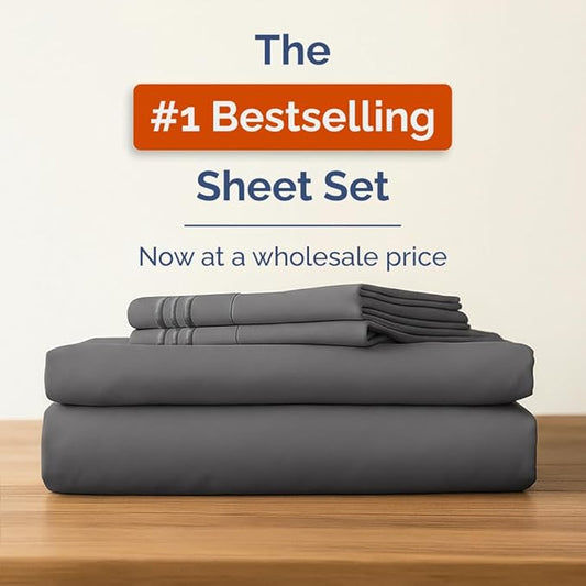 Bulk Case Pack of 16 Sheet Sets - (16) Complete Full Size Sheet Sets w/ Deep Pockets - Wholesale Bulk Bedding for Hotels, Spas & Airbnbs - Breathable, Cooling, Soft & Wrinkle Free - (Full, Dark Grey)
