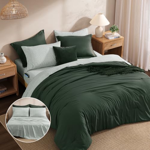 Monbix Full Size Comforter Sets-7 Pieces Soft Bed in a Bag Full Bedding Set