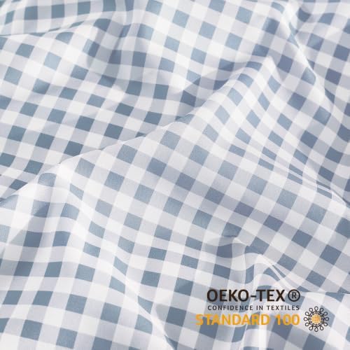 Andency Gingham Duvet Cover Twin Size, Misty Blue Checkered Plaid Bedding Set with Zipper Closure & Corner Ties, 2 Pieces Soft Prewashed Microfiber Comforter Cover for Dorm Kids