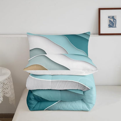 Abstract Ombre Comforter Set Ocean Waves Bedding Set Decor Blue Sea and Beach Quilt Set Tropical Summer Contemporary Duvet Insert Teens Kids Adults Room Decor 2pcs Twin Size