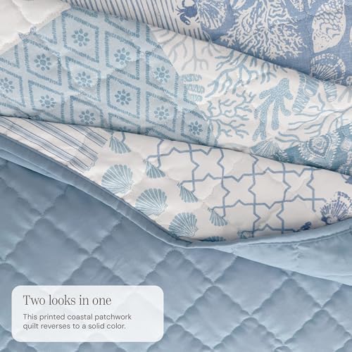 King Quilt Set-3 Pieces Soft Bedding Lightweight Floral Patchwork Coverlet