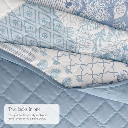 King Quilt Set-3 Pieces Soft Bedding Lightweight Floral Patchwork Coverlet